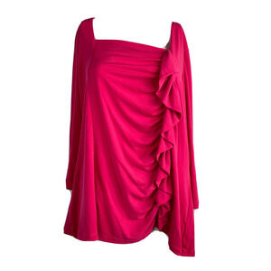George Simonton Says‎ Shirt Womens Sz XL Pink Ruched Ruffle Stretch Blouse